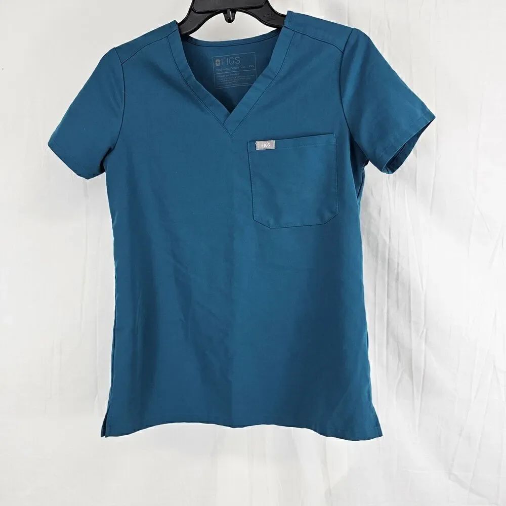 FIGS Catarina One Pocket Scrub Top Pacific Blue Women’s Size XXS Short Sleeves
